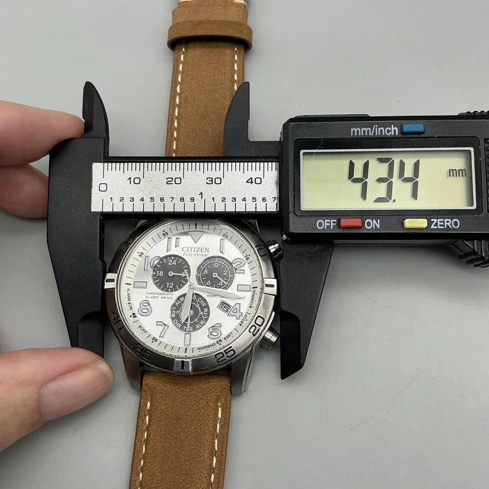 Citizen Eco-Drive Brycen Mens Watch 43mm Silver Tone Brown Leather Chronograph